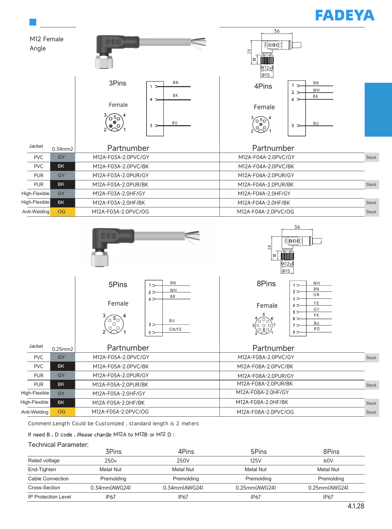 M12 Single-Ended Cordset — Female Angle datasheet