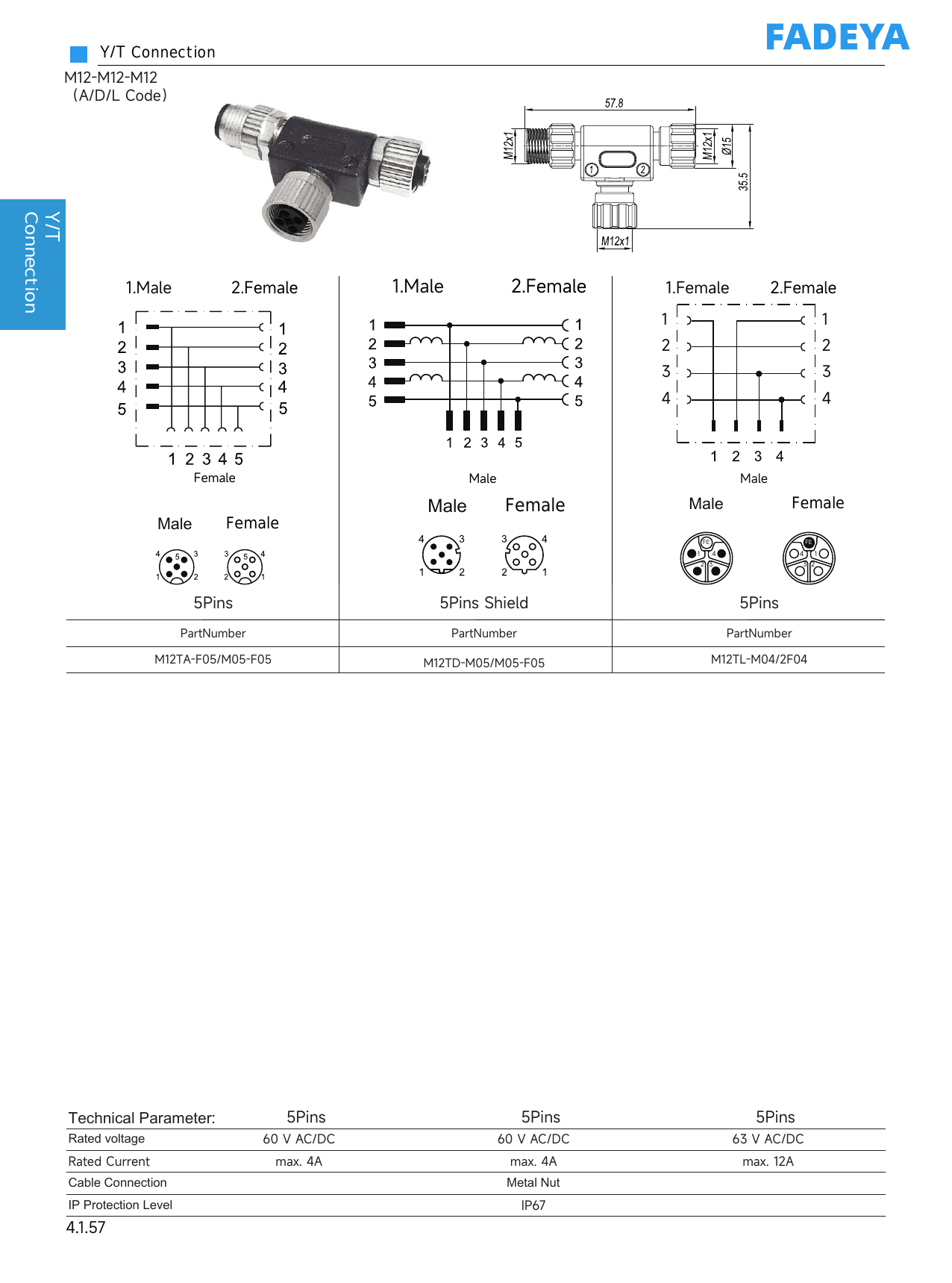 M12 T-Connector (A/D/L Code) datasheet