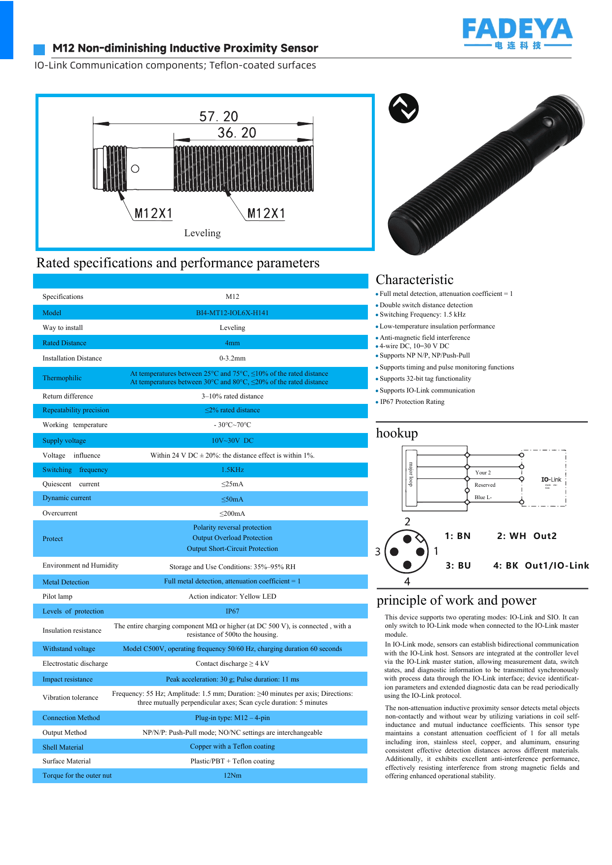 M12 Factor 1 Inductive Proximity Sensor, IO-Link datasheet