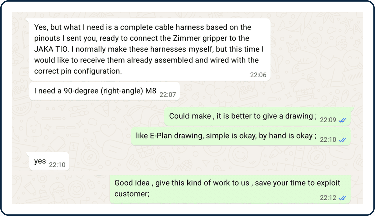Custom cable harness service conversation