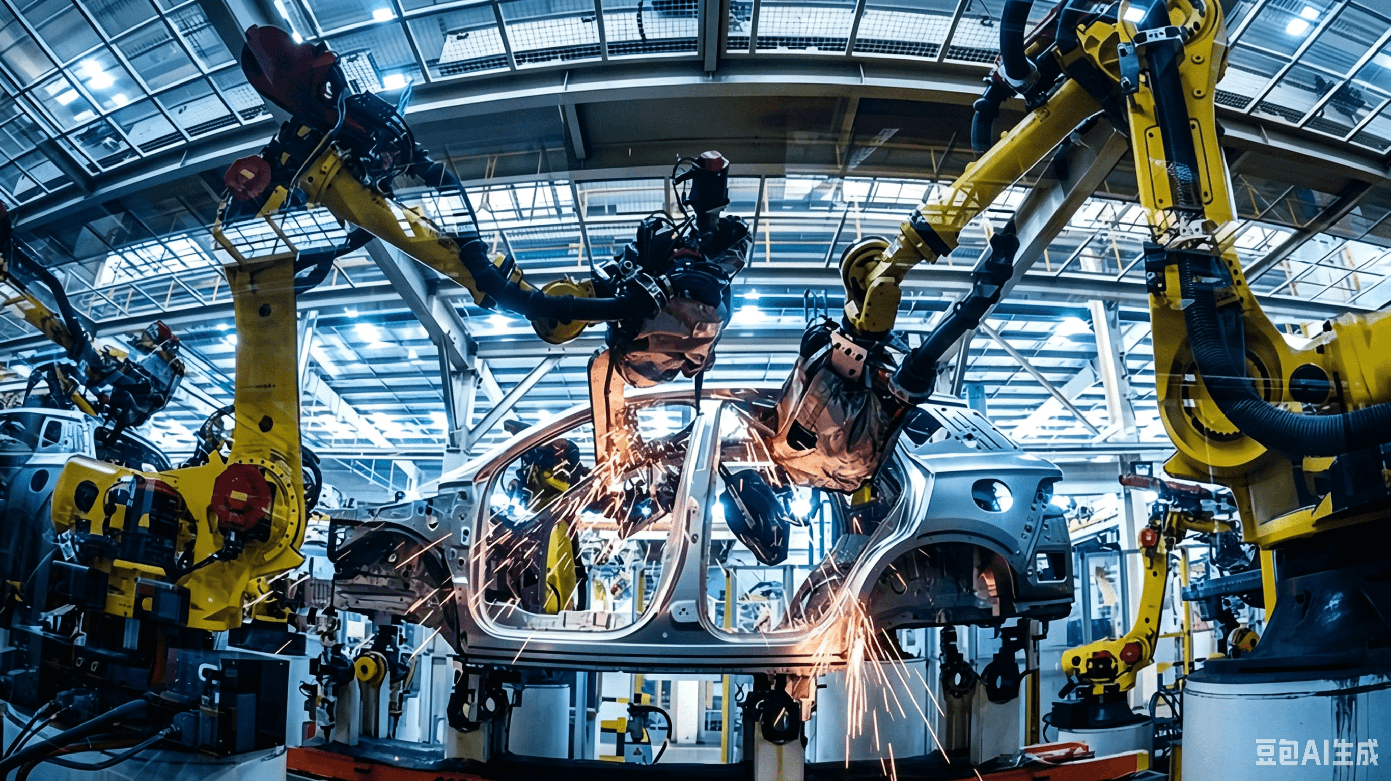 Automotive welding production line with FANUC industrial robots