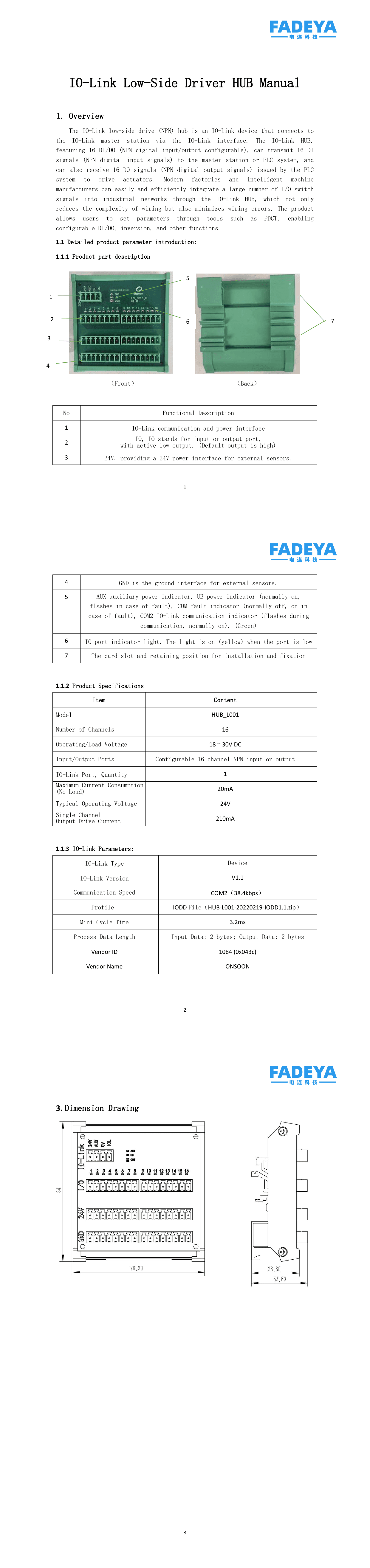 IO-Link I/O Hub, 16-Channel NPN, DIN-Rail Terminal Block datasheet
