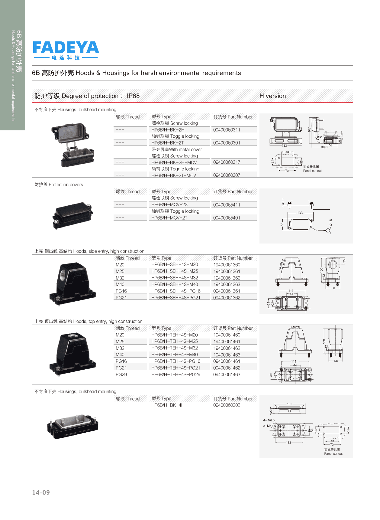 6B High-Protection Hoods & Housings — Side & Top Entry, Bulkhead Mount · 2-Bolt Screw-Lock / 4-Bolt Screw-Lock · High Construction (IP68) datasheet