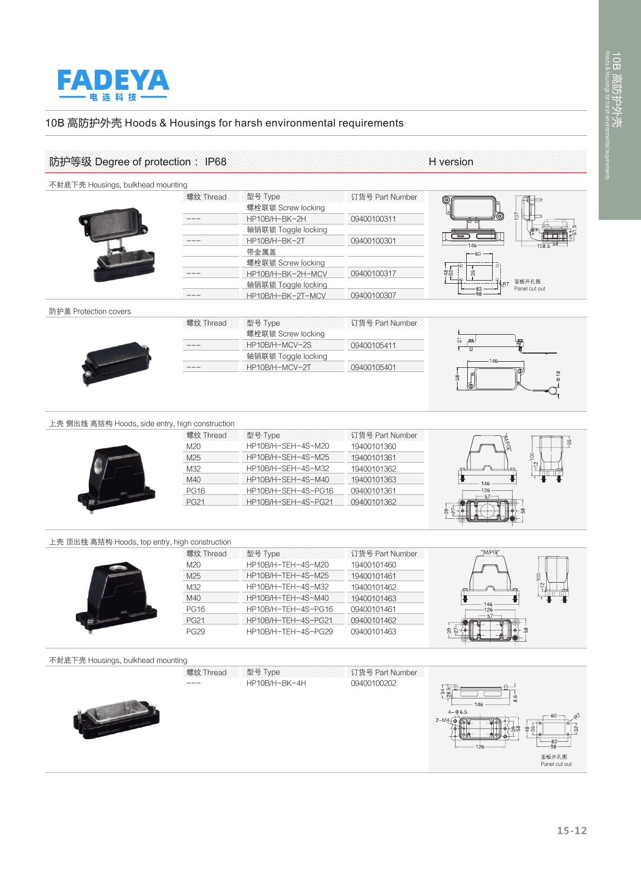 10B High-Protection Hoods & Housings — Side & Top Entry, Bulkhead Mount · 2-Bolt Screw-Lock / 4-Bolt Screw-Lock · High Construction (IP68) datasheet