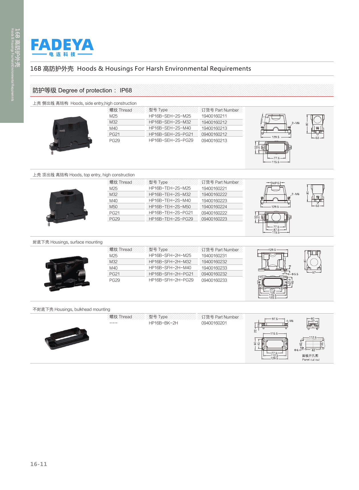 16B High-Protection Hoods & Housings — Side & Top Entry, Bulkhead & Surface Mount · 2-Bolt Screw-Lock · High Construction (IP68) datasheet