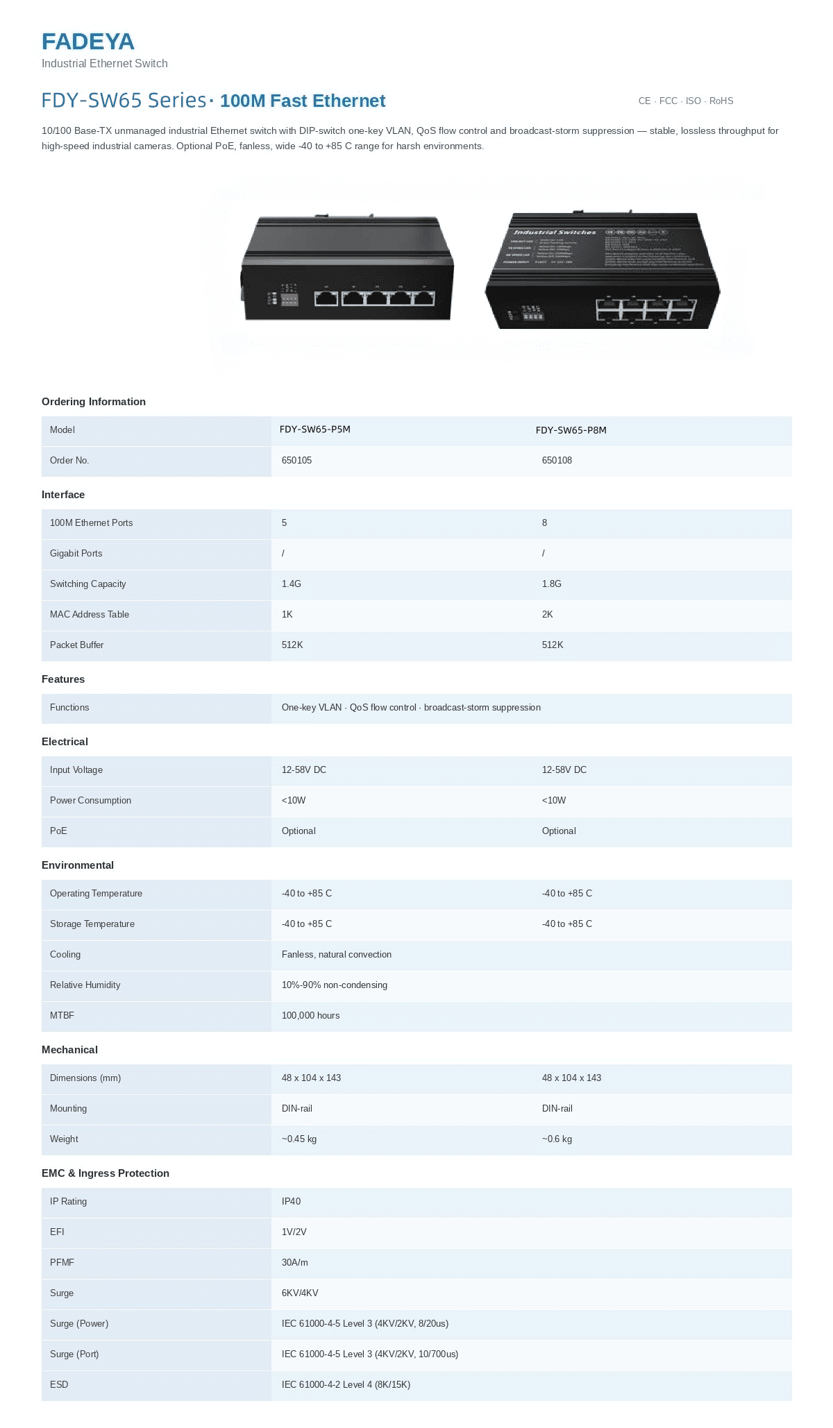 FDY-SW65 Series · 100M Fast Ethernet datasheet
