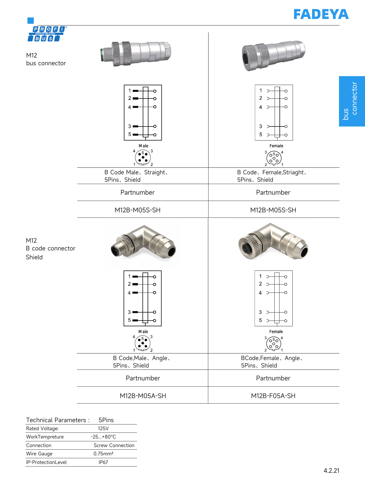 PROFIBUS M12 B-Code Bus Connector (Field-Wireable, Shielded)