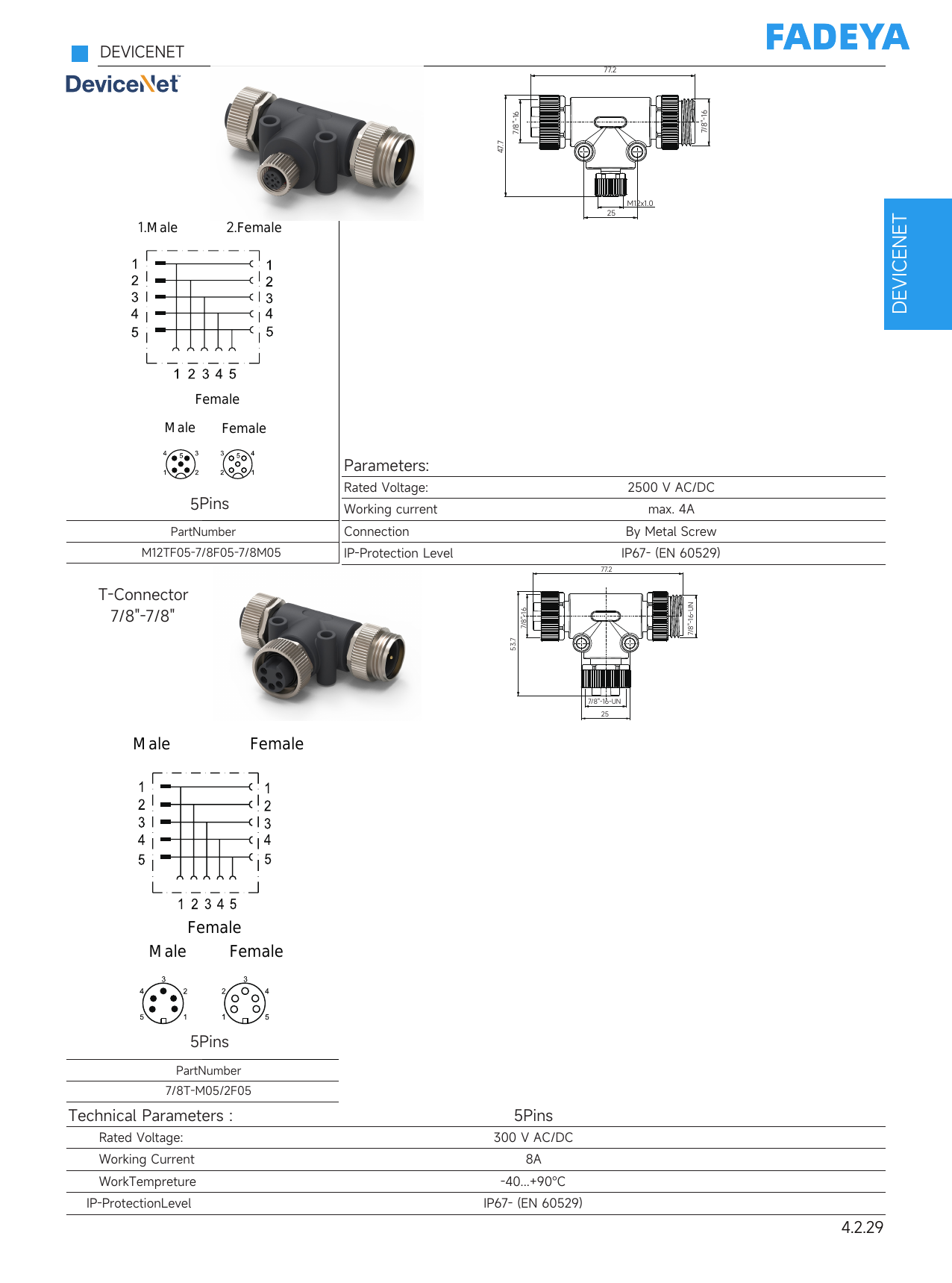 DeviceNet T-Connector (7/8" and M12/7/8", 5 pin)