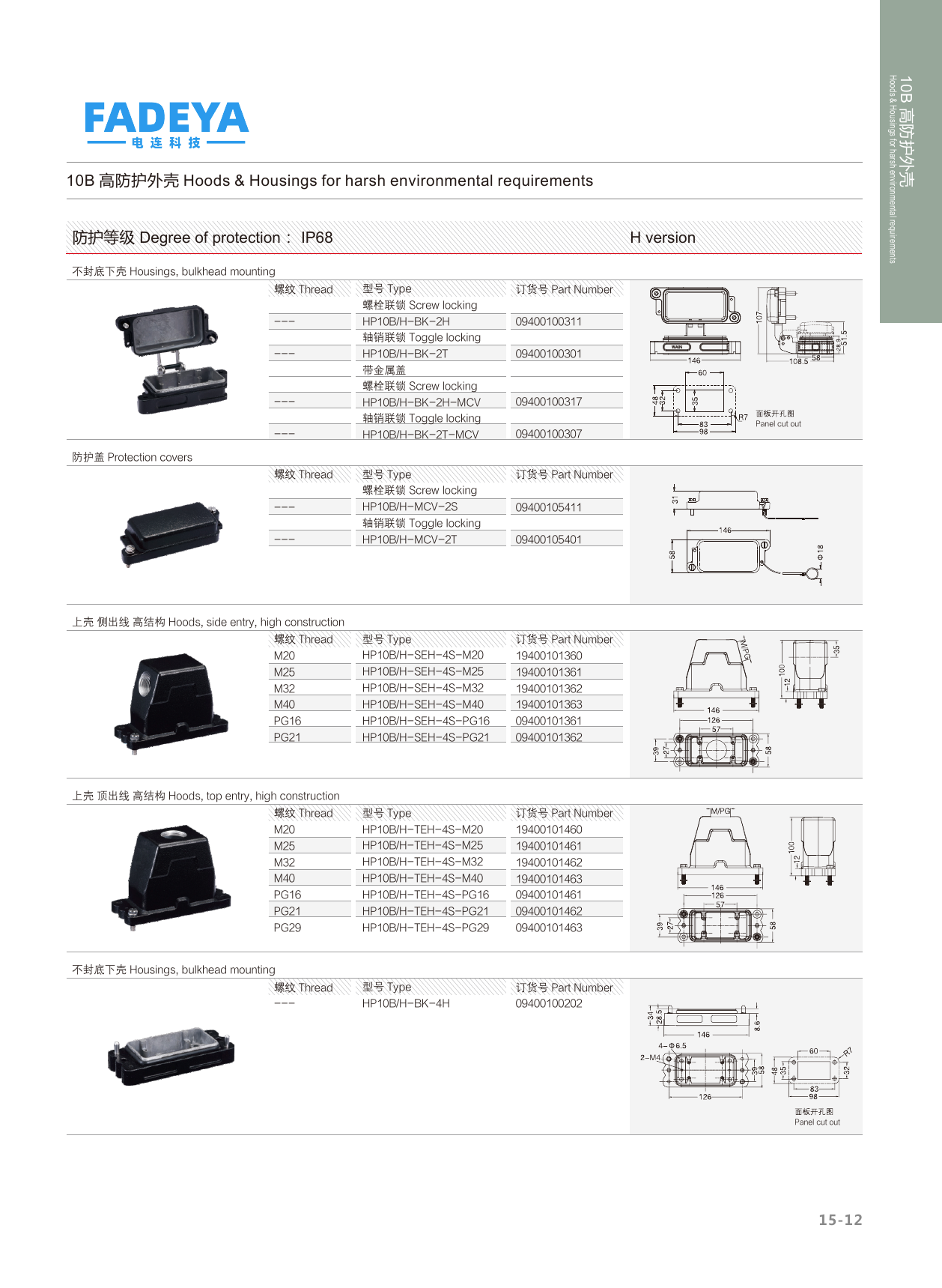 10B High-Protection Hoods & Housings — Side & Top Entry, Bulkhead Mount · 2-Bolt Screw-Lock / 4-Bolt Screw-Lock · High Construction (IP68)