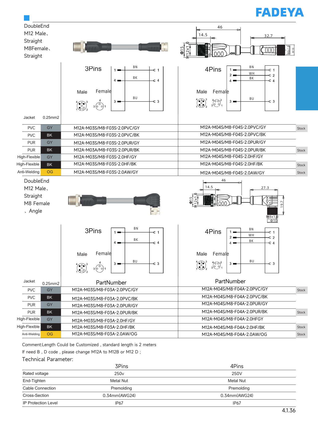 M12-to-M8 Double-Ended Cordset