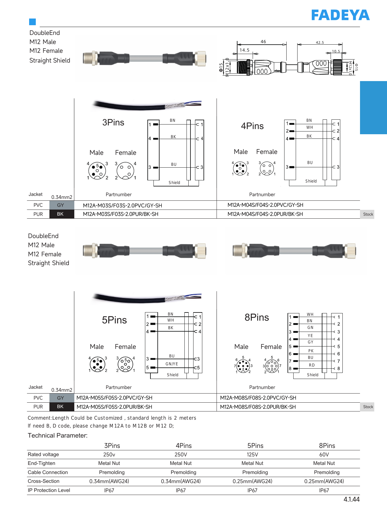 M12 Double-Ended Shielded Cordset — Straight
