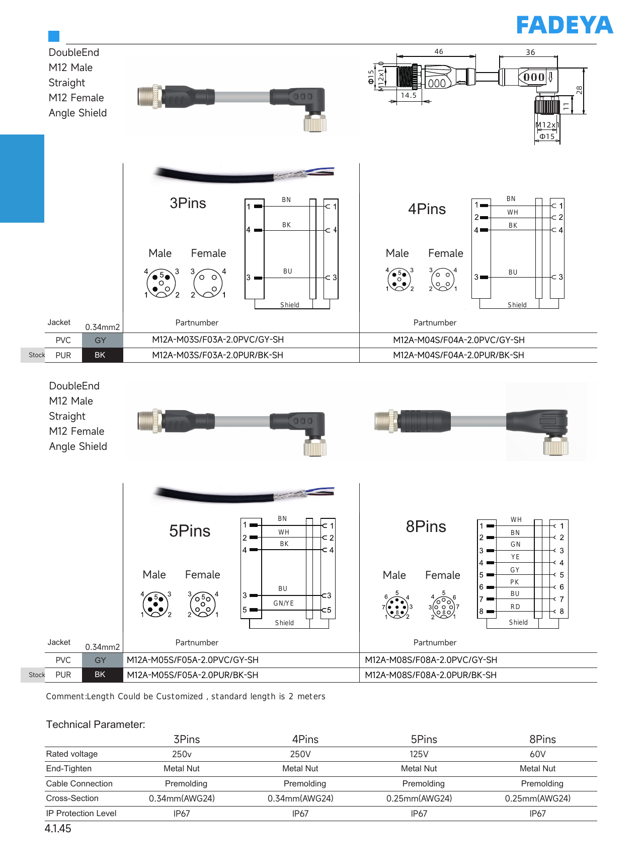 M12 Double-Ended Shielded Cordset — Straight / Angle