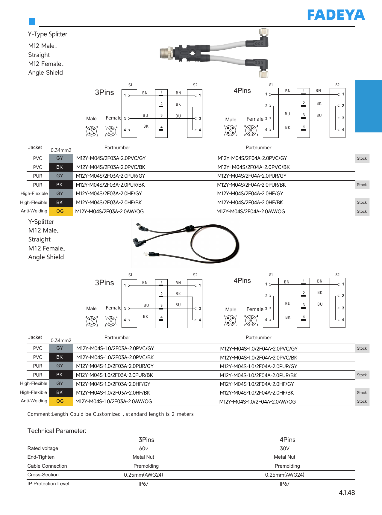 M12 Y-Splitter — to 2× M12 Female Angle